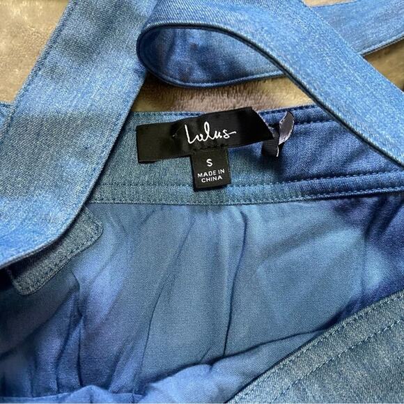NWOT Lulus Darling Time Blue Chambray Handkerchief Midi Dress With Pocke… - Picture 4 of 9